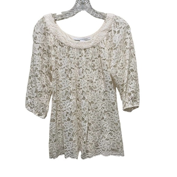 Diane von Furstenberg Elisabetta Lace Blouse Tunic Creamy White Size 2 - Picture 2 of 9